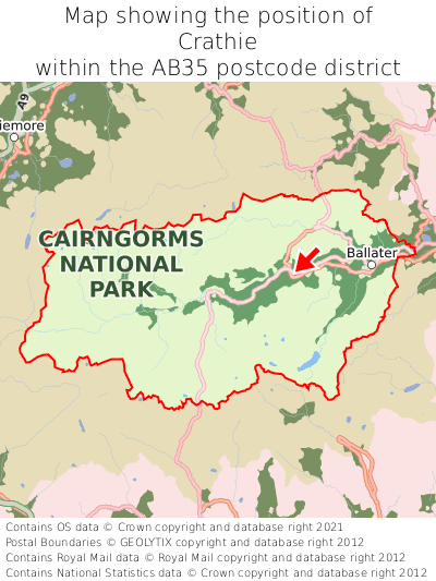 Map showing location of Crathie within AB35