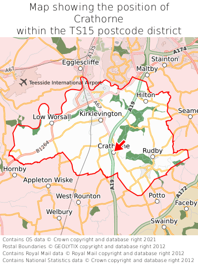 Map showing location of Crathorne within TS15