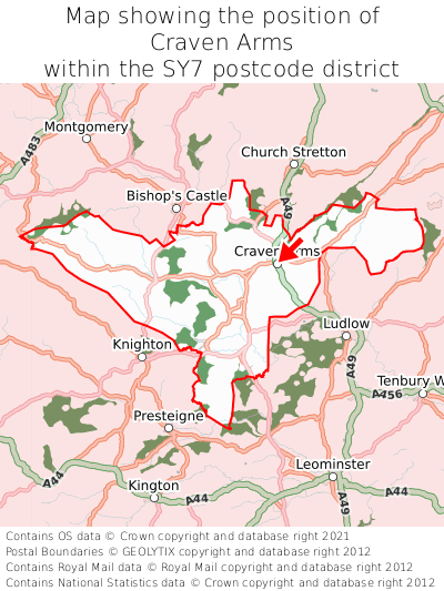 Map showing location of Craven Arms within SY7