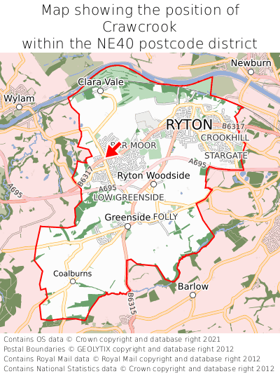 Map showing location of Crawcrook within NE40