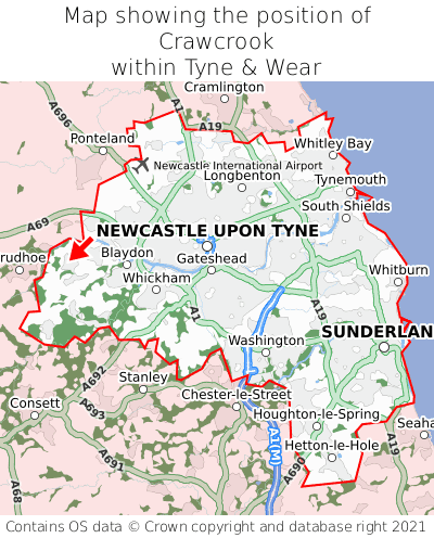 Map showing location of Crawcrook within Tyne & Wear
