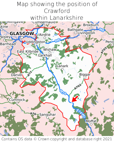 Map showing location of Crawford within Lanarkshire