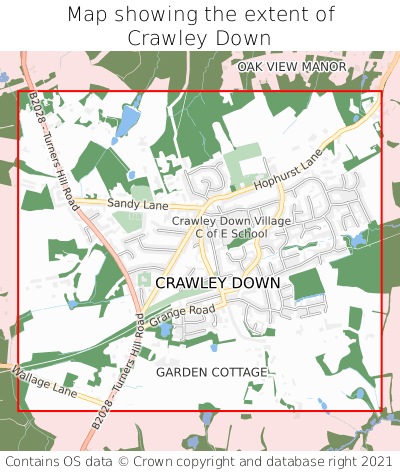 Map showing extent of Crawley Down as bounding box