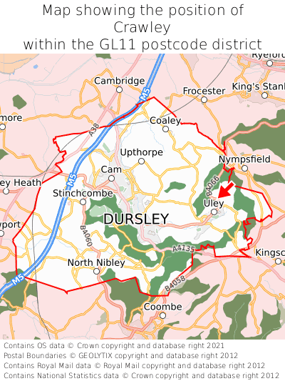 Map showing location of Crawley within GL11