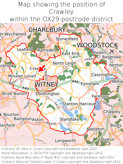 Map showing location of Crawley within OX29
