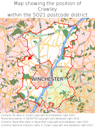 Map showing location of Crawley within SO21