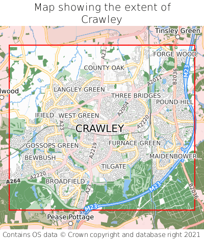 Map showing extent of Crawley as bounding box