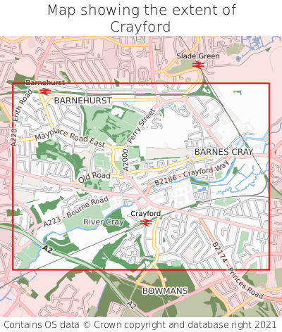 Map showing extent of Crayford as bounding box
