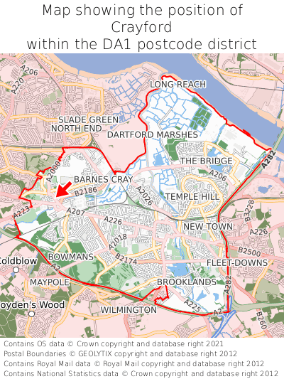 Map showing location of Crayford within DA1