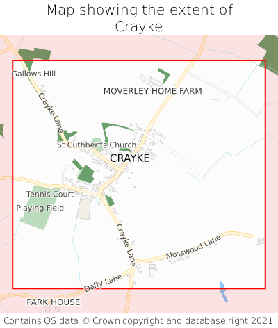 Map showing extent of Crayke as bounding box