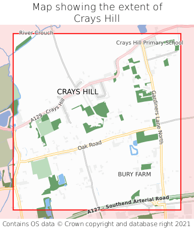 Map showing extent of Crays Hill as bounding box