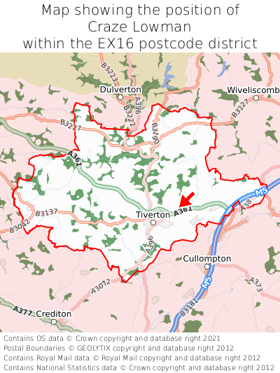 Map showing location of Craze Lowman within EX16