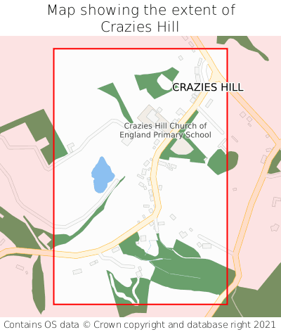 Map showing extent of Crazies Hill as bounding box
