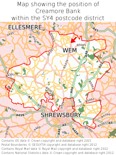 Map showing location of Creamore Bank within SY4