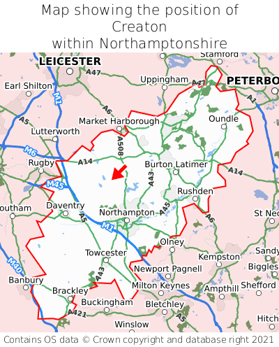 Map showing location of Creaton within Northamptonshire