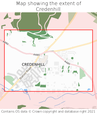 Map showing extent of Credenhill as bounding box