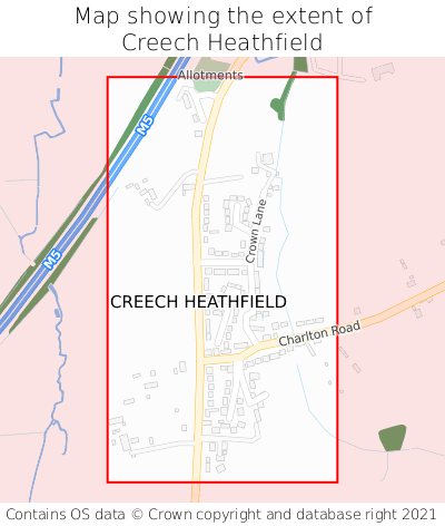 Map showing extent of Creech Heathfield as bounding box