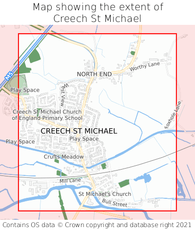Map showing extent of Creech St Michael as bounding box