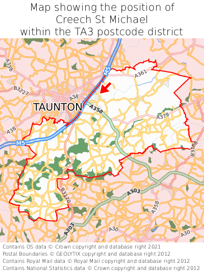 Map showing location of Creech St Michael within TA3