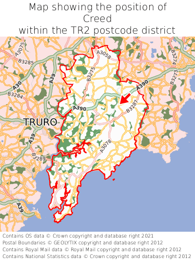 Map showing location of Creed within TR2