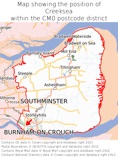 Map showing location of Creeksea within CM0