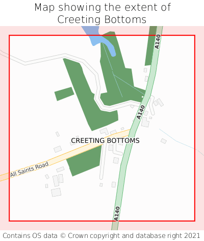 Map showing extent of Creeting Bottoms as bounding box