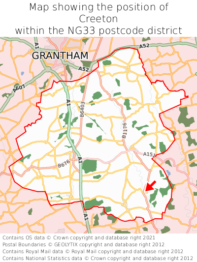 Map showing location of Creeton within NG33