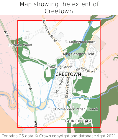 Map showing extent of Creetown as bounding box