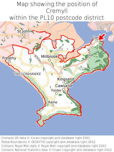 Map showing location of Cremyll within PL10