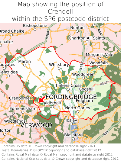 Map showing location of Crendell within SP6