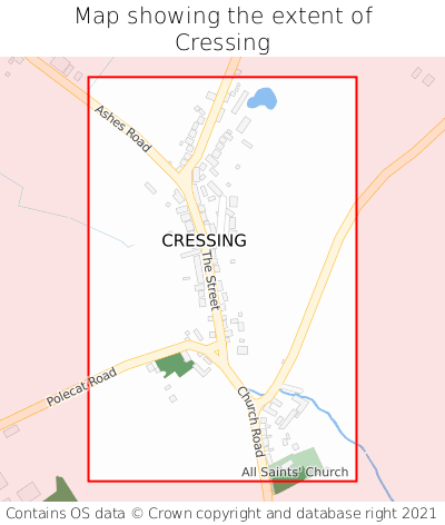 Map showing extent of Cressing as bounding box