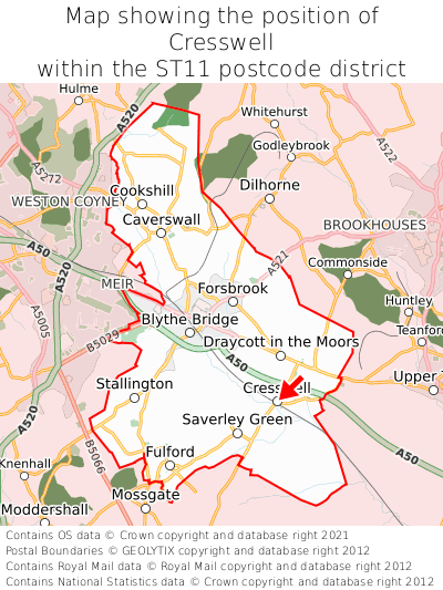 Map showing location of Cresswell within ST11