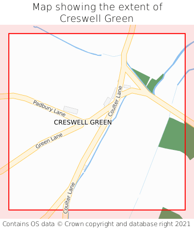 Map showing extent of Creswell Green as bounding box