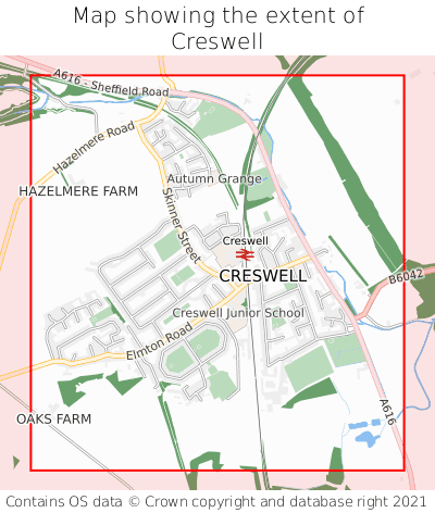 Map showing extent of Creswell as bounding box