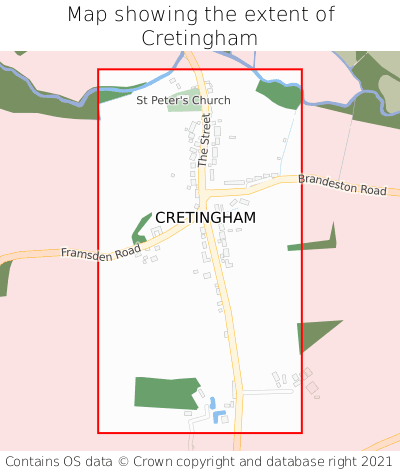 Map showing extent of Cretingham as bounding box