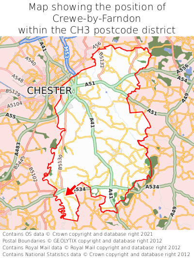 Map showing location of Crewe-by-Farndon within CH3