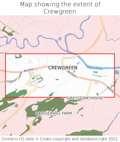 Map showing extent of Crewgreen as bounding box
