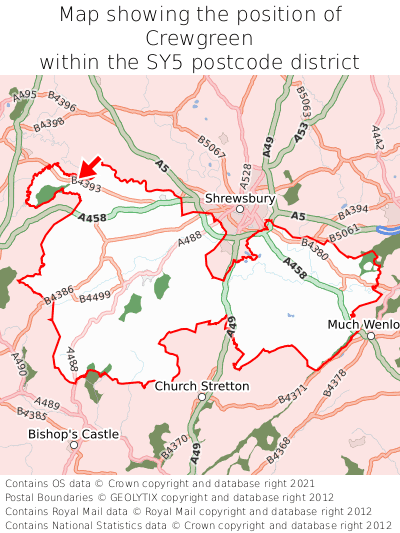 Map showing location of Crewgreen within SY5