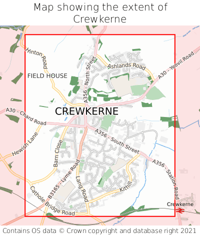 Map showing extent of Crewkerne as bounding box
