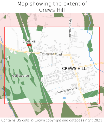 Map showing extent of Crews Hill as bounding box