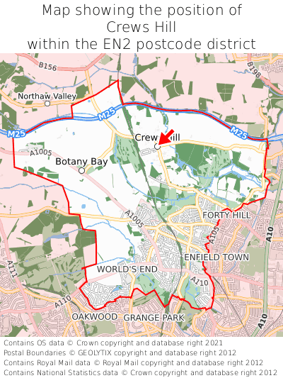 Map showing location of Crews Hill within EN2
