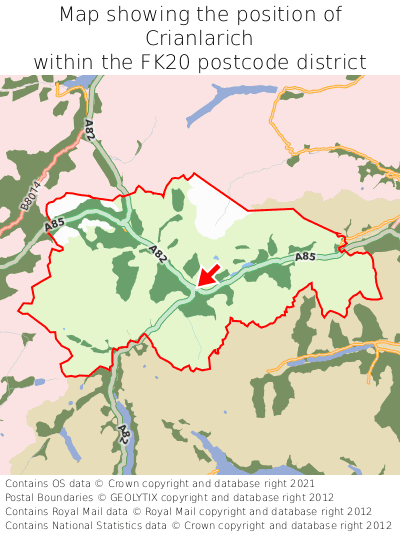 Map showing location of Crianlarich within FK20