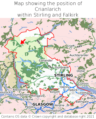 Map showing location of Crianlarich within Stirling and Falkirk