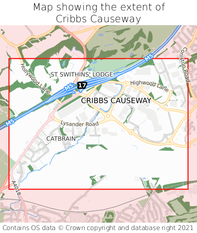 Map showing extent of Cribbs Causeway as bounding box