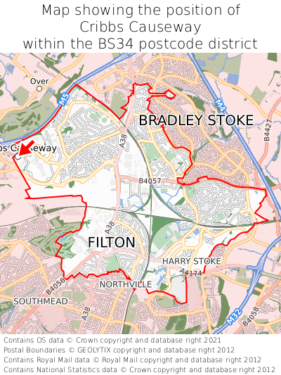 Map showing location of Cribbs Causeway within BS34