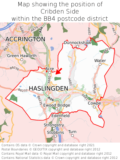 Map showing location of Cribden Side within BB4