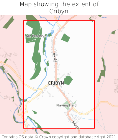 Map showing extent of Cribyn as bounding box