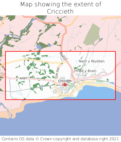 Map showing extent of Criccieth as bounding box