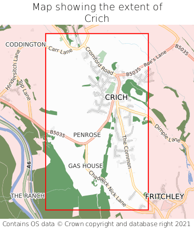 Map showing extent of Crich as bounding box