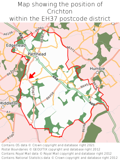 Map showing location of Crichton within EH37